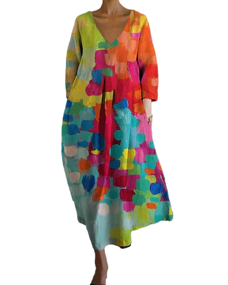 Vrouwen Zomerjurk Kleurvol Bedrukt Linnen 0
