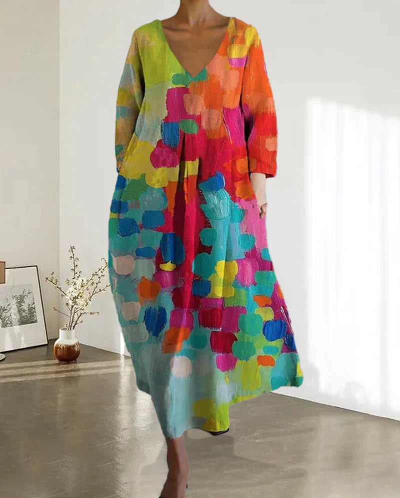 Vrouwen Zomerjurk Kleurvol Bedrukt Linnen 3