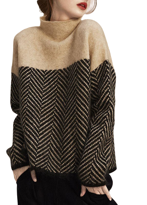Warme Trui Dames Turtle Neck Gebreide Pullover met Patchwork 0