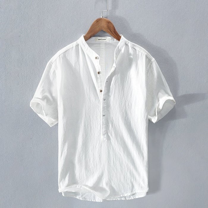 Heren Shirt Korte Mouwen Ontspannen Linnen Materiaal-1