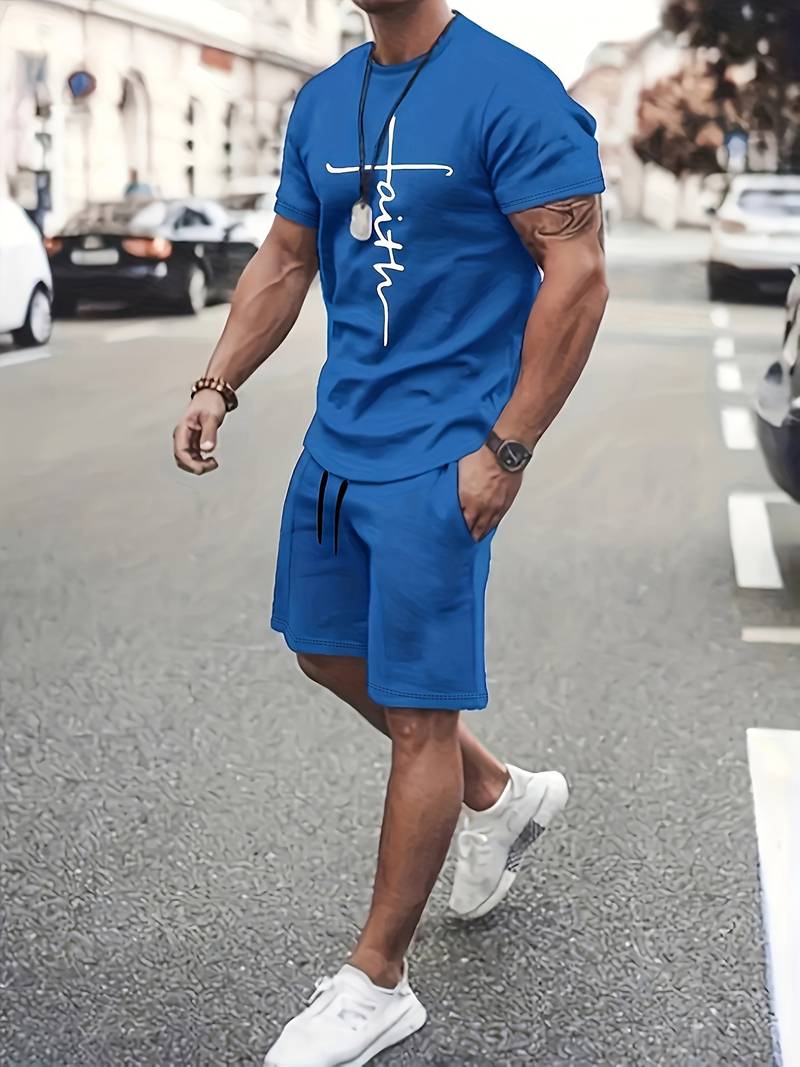 Mannen Zomer Set T-shirt en Shorts Ademend Katoen-1
