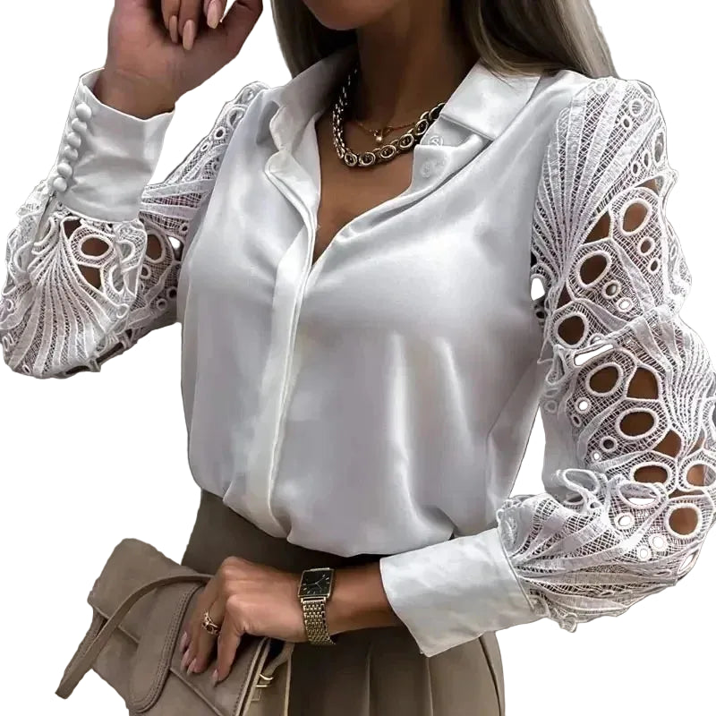 Witte Blouse Dames Met Lange Mouwen Vintage Stijl 0