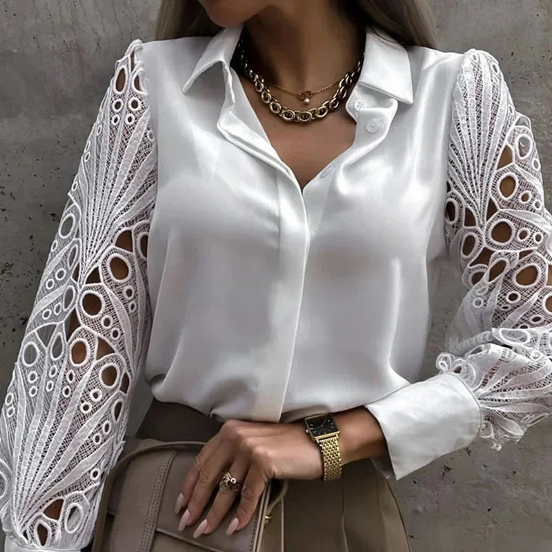 Witte Blouse Dames Met Lange Mouwen Vintage Stijl 2