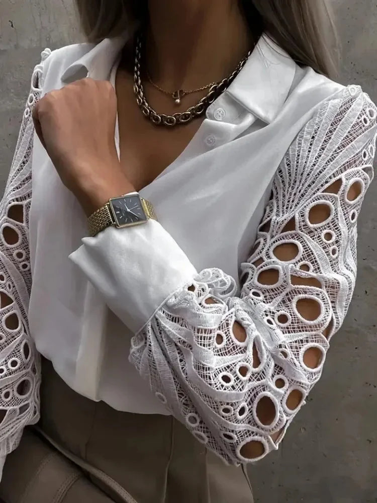 Witte Blouse Dames Met Lange Mouwen Vintage Stijl 4