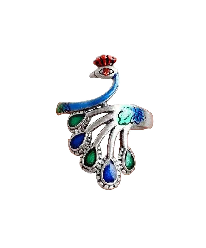 Zilveren Damesring Met Uniek Pauwmotief Cloisonne Ename Design 0