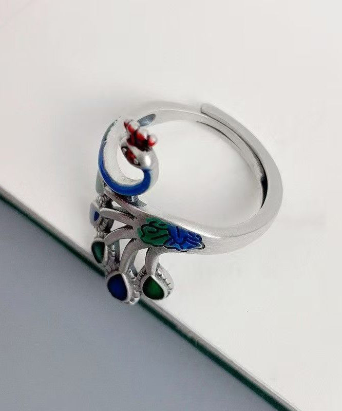 Zilveren Damesring Met Uniek Pauwmotief Cloisonne Ename Design 3