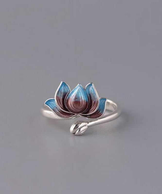 Zilveren Damesring Open Lotus Design Retro Stijl 2