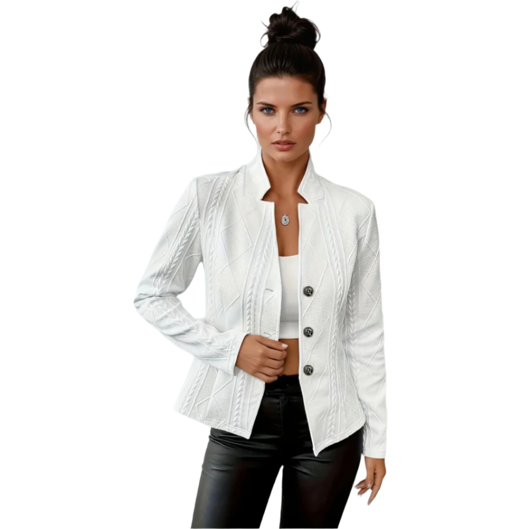 Zwarte Blazer Dames Elegant Textuur Rayon Polyester Spandex 0