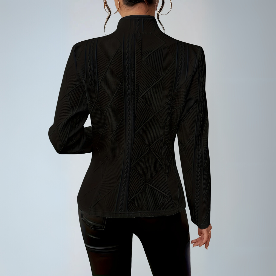 Zwarte Blazer Dames Elegant Textuur Rayon Polyester Spandex 2