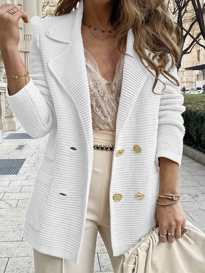 Zwarte Blazer Dames Met Dubbele Rij Knopen En Reverskraag 1