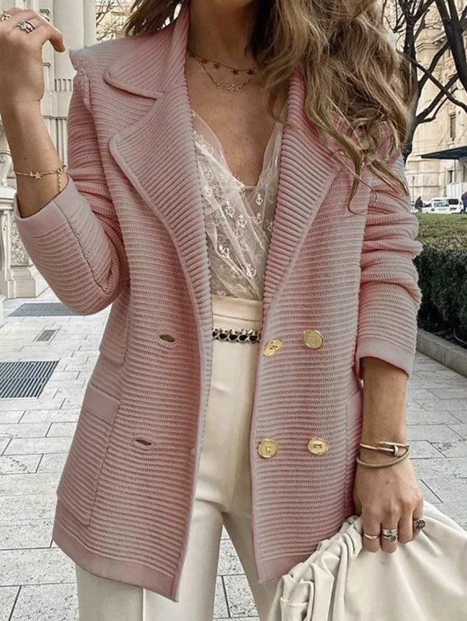 Zwarte Blazer Dames Met Dubbele Rij Knopen En Reverskraag 3