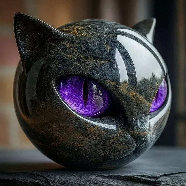 Zwarte Kattenkop Sculptuur Mystiek Design 4