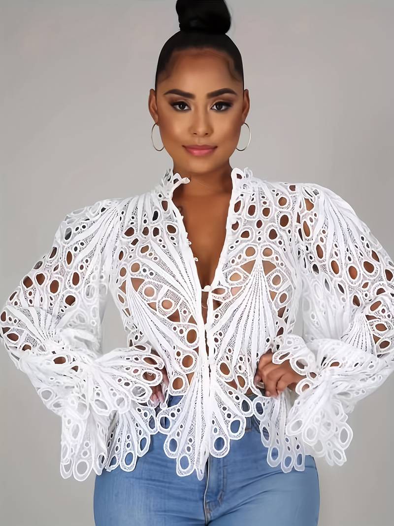 Dames Asymmetrische Blouse Met Uitsnijdingen Hoogwaardige Stof-3