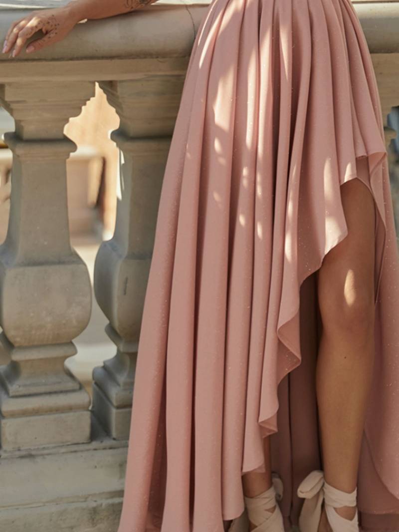 Dames Lange Chiffon Jurk met Eén Schouder Stijlvolle Feestelijke Kleding-2