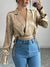 Gouden Top Dames Elegante Stijl Glanzende Stof voor Feestelijke Gelegenheden-4