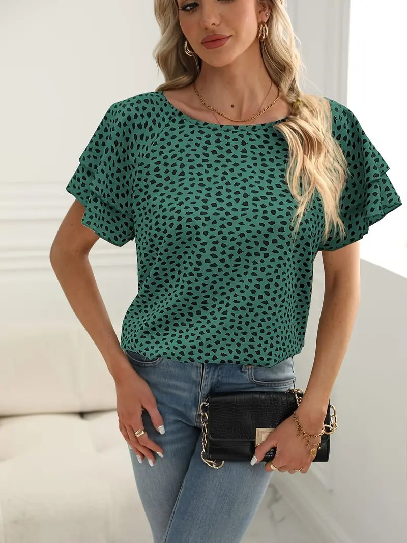 Dames Blouse Gegolfde Afwerking Cirkelvormige Halslijn Hoogwaardige Stof-6