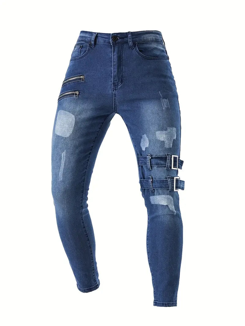 Variant image for Heren Biker Jeans Casual Denim met Gewatteerde Inserts en Ritsdetails-9