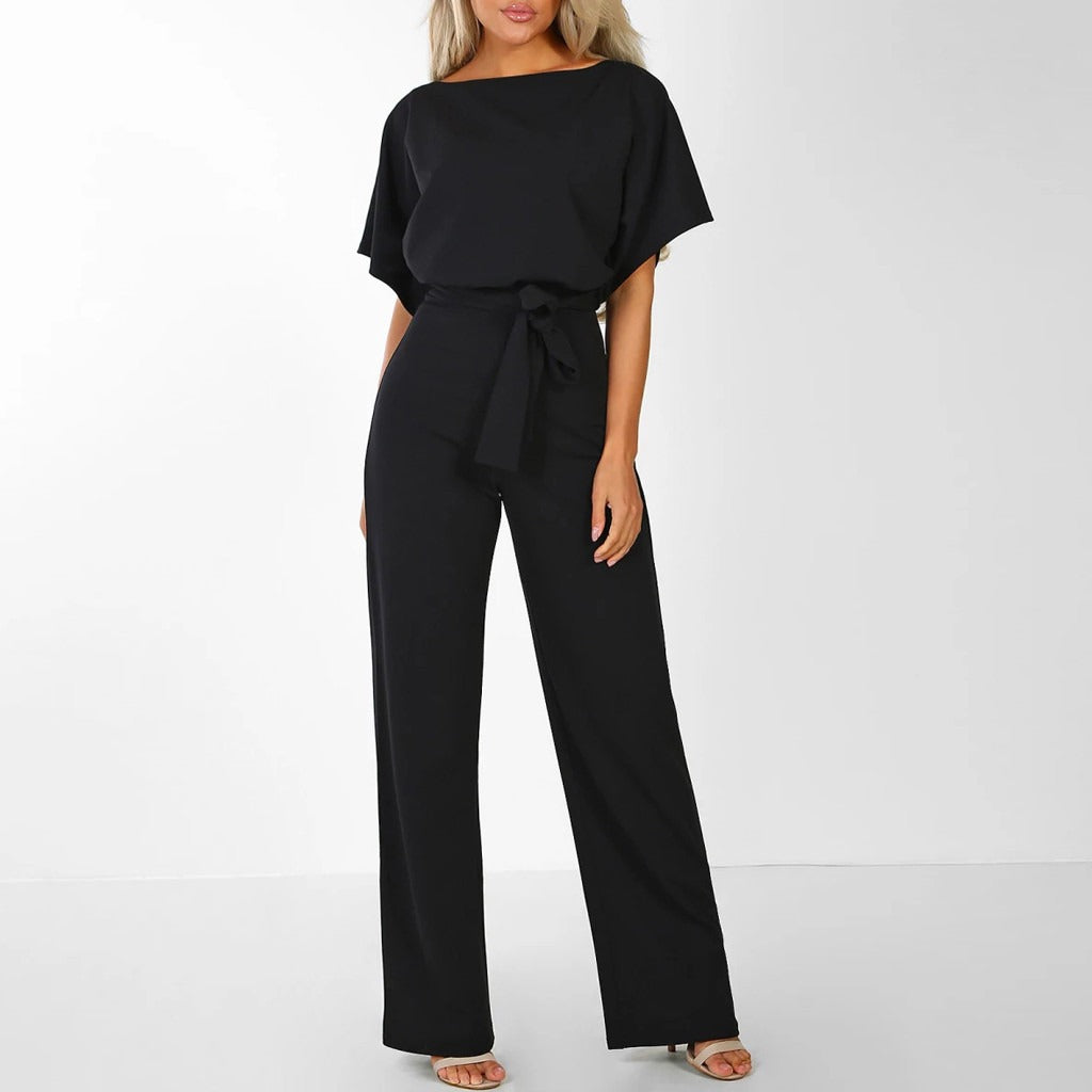 Variant image for Dames Jumpsuit Met Wijde Pijpen En Lace-Up Taille Feestelijk Zwart Polyester-8