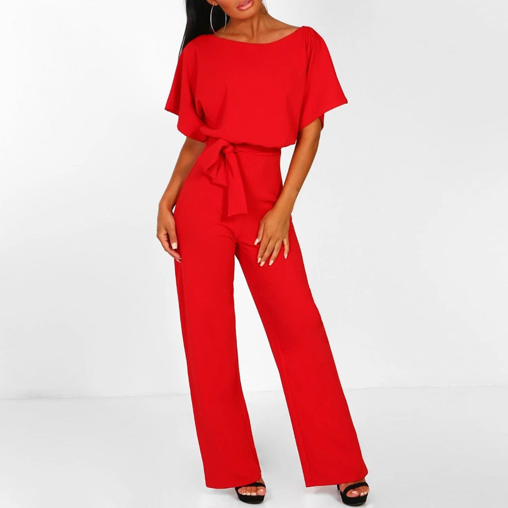 Variant image for Dames Jumpsuit Met Wijde Pijpen En Lace-Up Taille Feestelijk Zwart Polyester-36