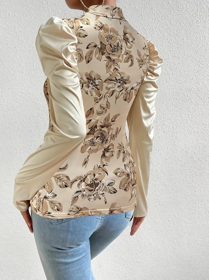 Dames Blouse Elegante Satijn Bloempatroon-3