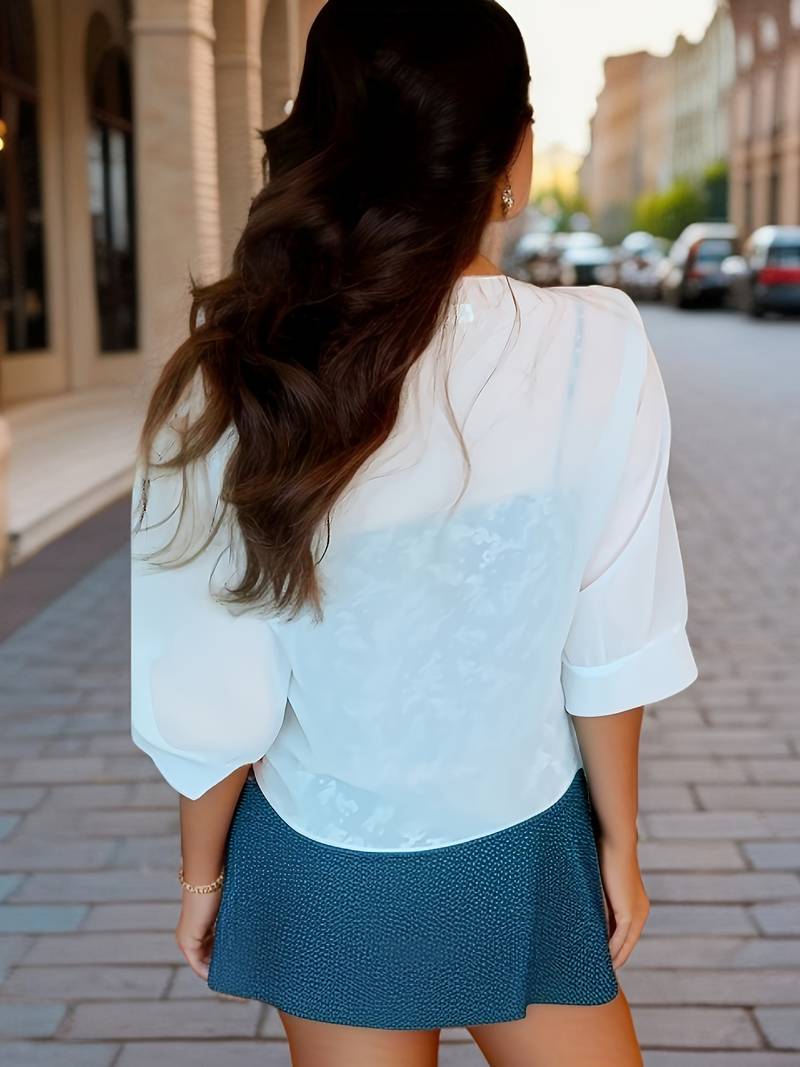 Dames Blouse Lente Open Front 100% Katoen Ademend Casual-3