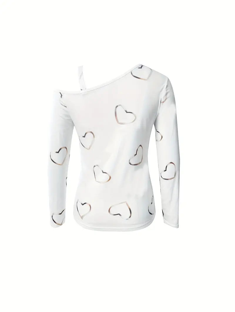 Dames T-Shirt Speelse Hartprint 100% Katoen Casual Tops-2
