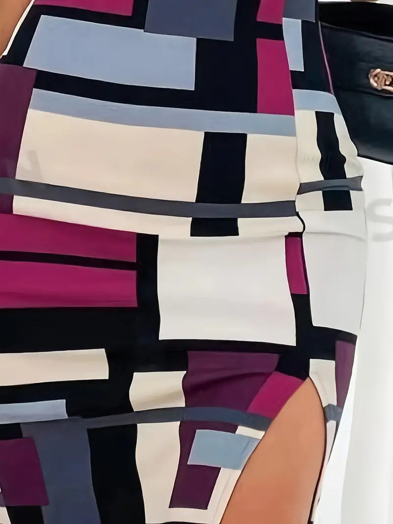 Dames Pencil Jurk Kleurblok Stijl Polyester Viscose Elastaan-5