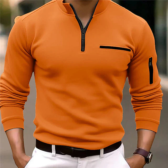Variant image for Heren Polo Lange Mouw Met Rits Zwarte Katoenmix Sportief Shirt-22