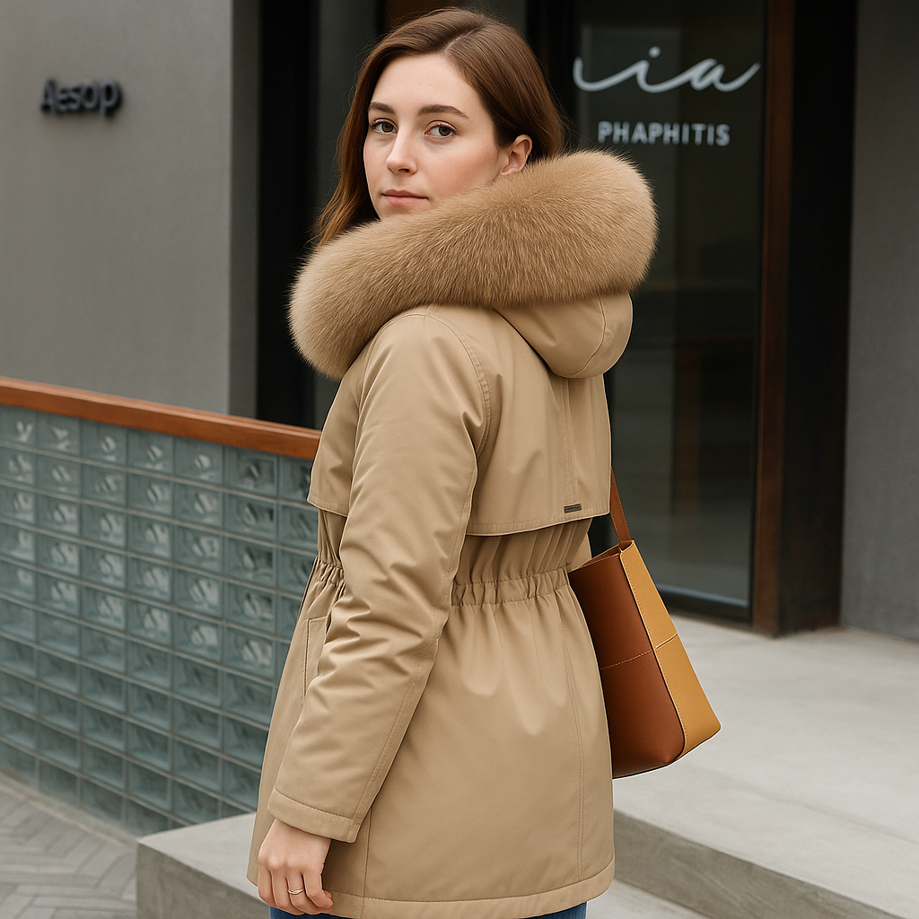 Winterjas met capuchon voor dames met bontkraag