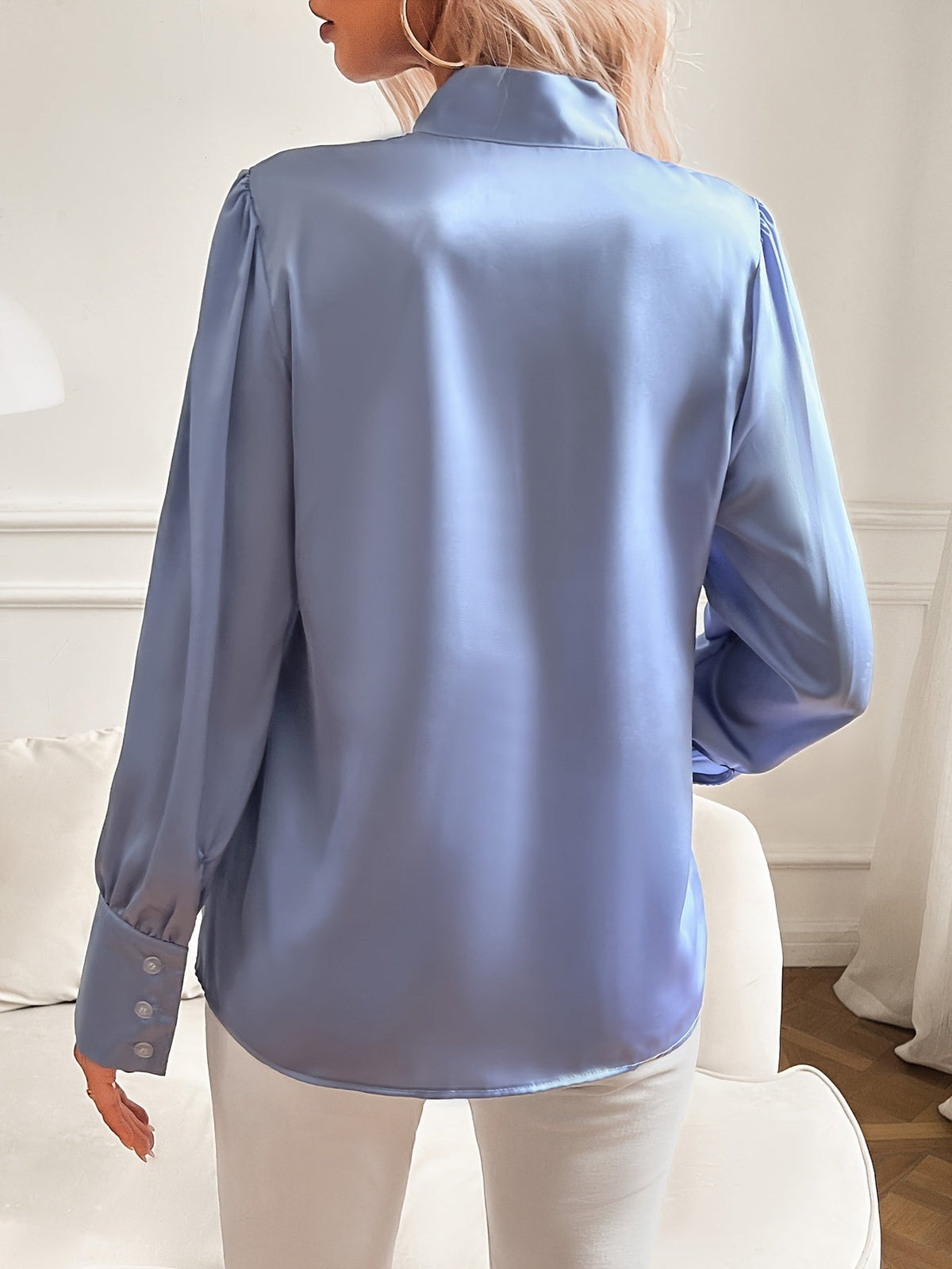 Dames Blouse Zwart Lange Mouw Elegante Silkelook Synthetisch-5