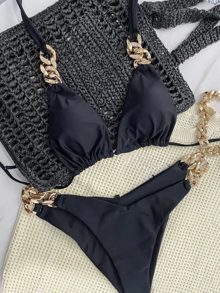 Gouden Ketting Halter Bikini Set