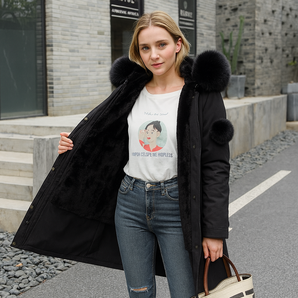 Winterjas met capuchon voor dames met bontkraag