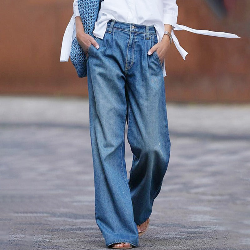 Dames Spijkerbroek Casual Brede Denim Met Ruime Pasvorm-1