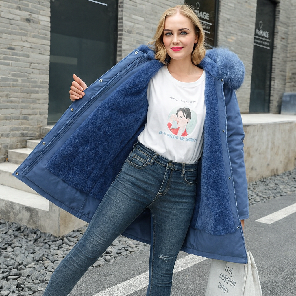 Winterjas met capuchon voor dames met bontkraag