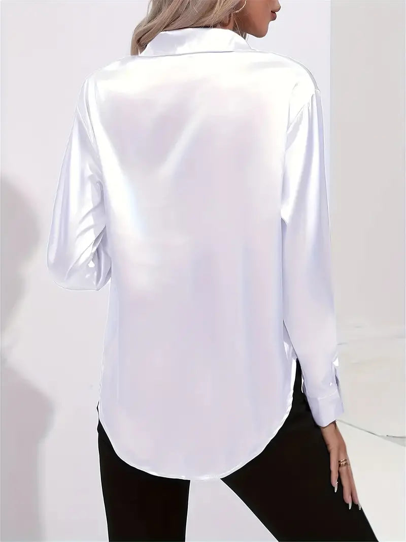 Dames Shirt Lange Mouwen Knoopbalk Katoenmix-2