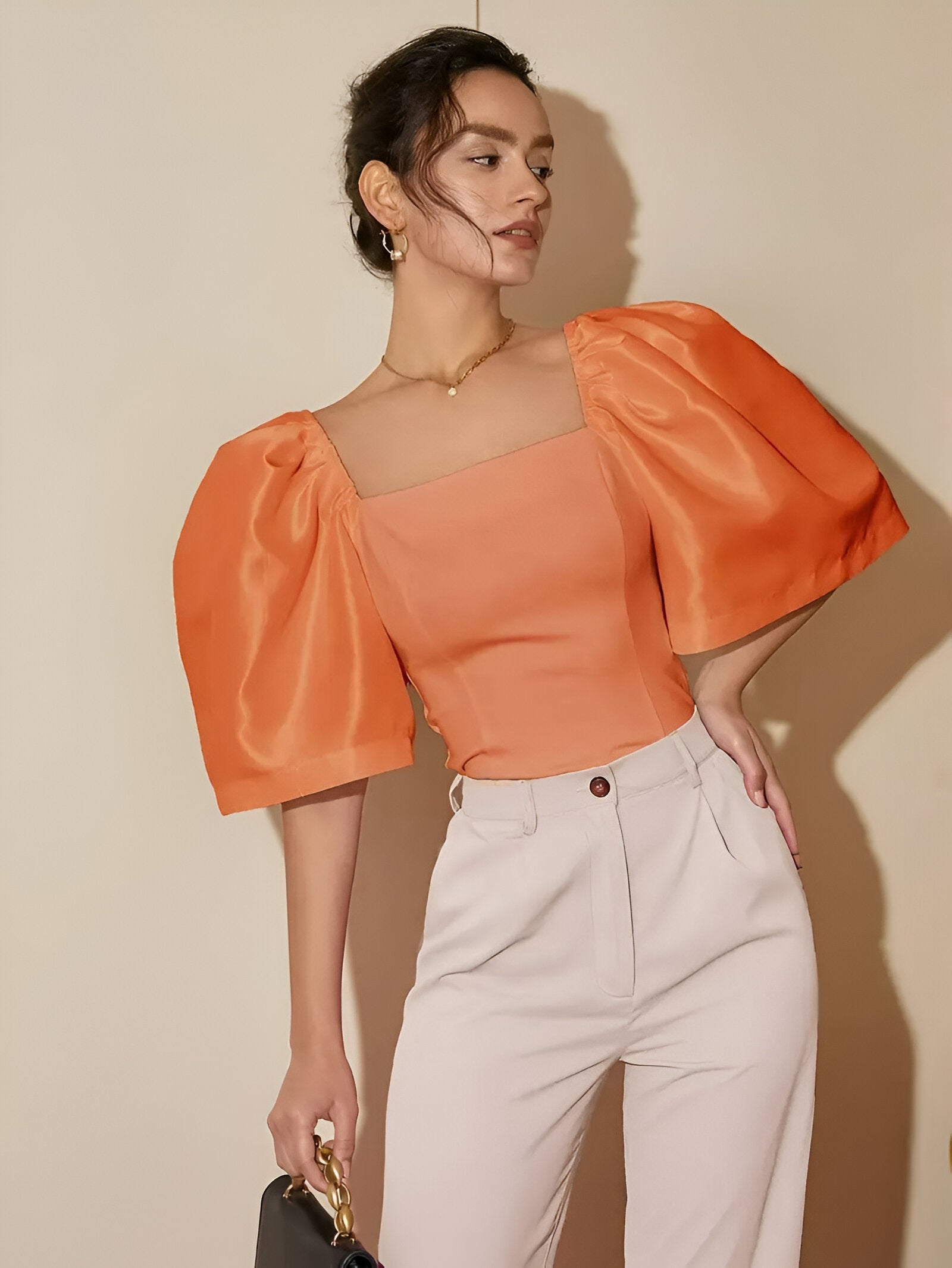 Variant image for Dames Blouse Smal Met Vierkante Halslijn Hoogwaardige Stof-25