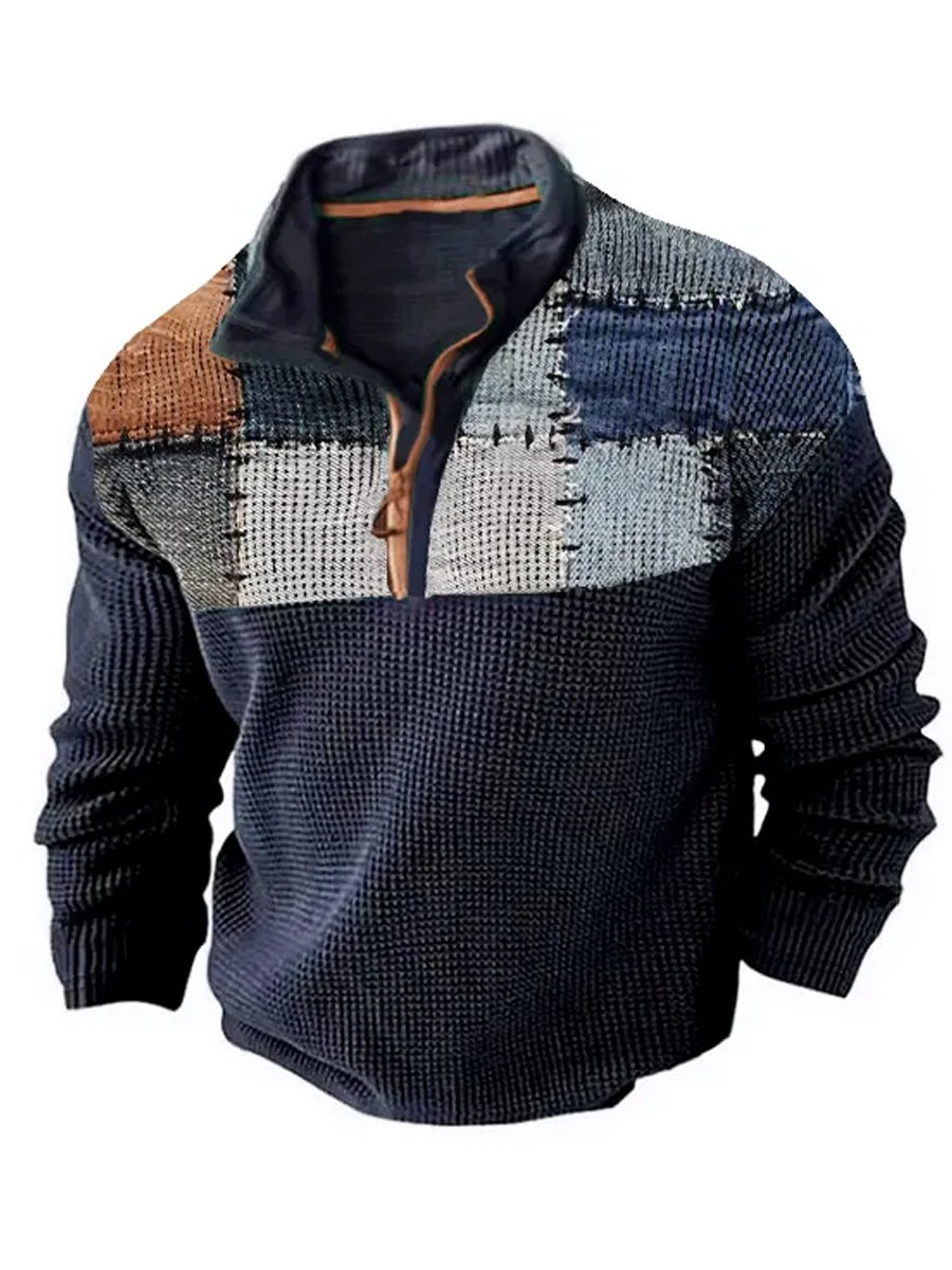 Heren Sweatshirt Kleurblokprint Met Rits van Katoen en Polyester 1
