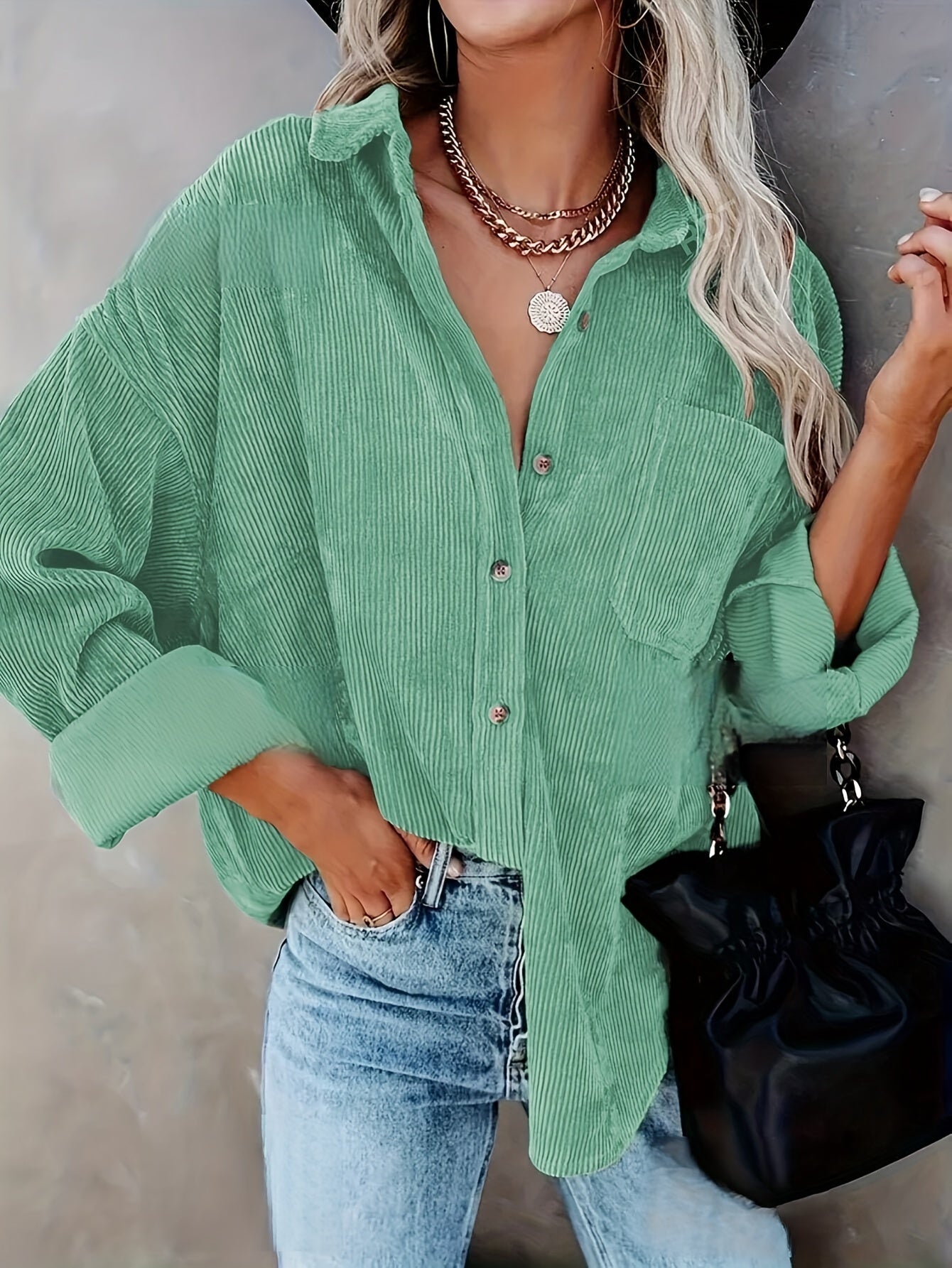 Dames Oversized Shirt Groen Comfortabel Katoen-5