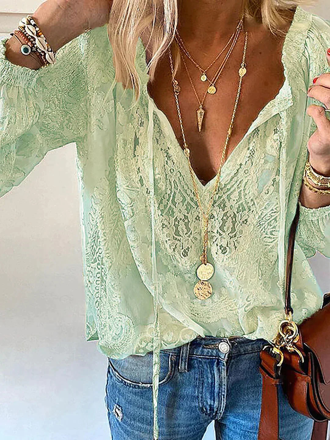 Variant image for Witte Blouse Dames Unieke Stijl Met Puntige Details Katoen-3