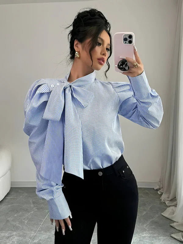 Dames Shirt Gestreept Met Grote Slijpstaart Katoenmix-4