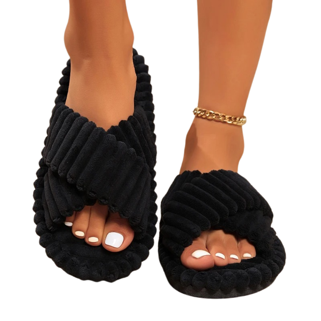 Corduroy damespantoffels met kruisband