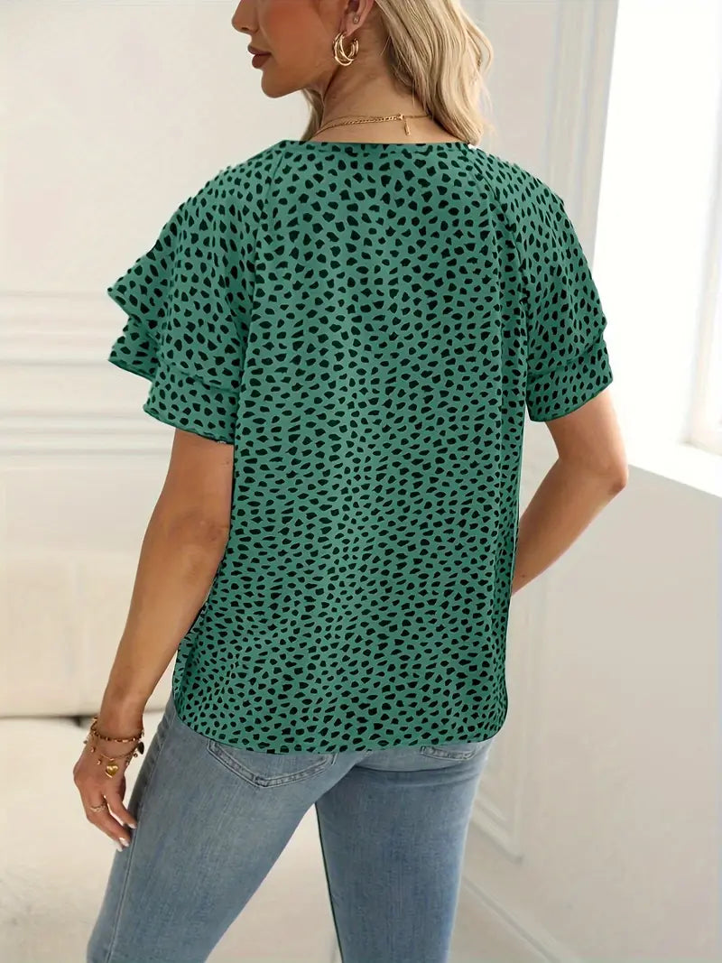 Dames Blouse Gegolfde Afwerking Cirkelvormige Halslijn Hoogwaardige Stof-5