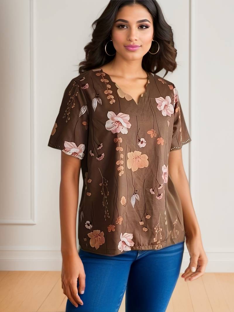 Variant image for Dames Blouse Bloemendruk Lente Losse Pasvorm Zacht Katoen-25