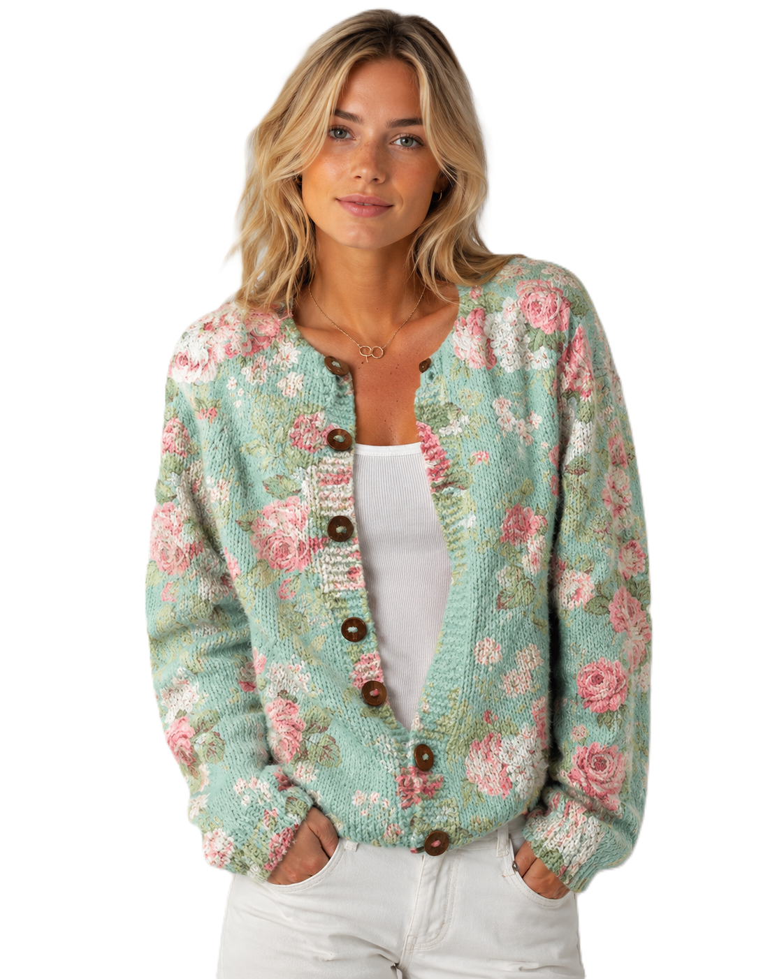 Dames Bloemenvest Met Knoopdetails
