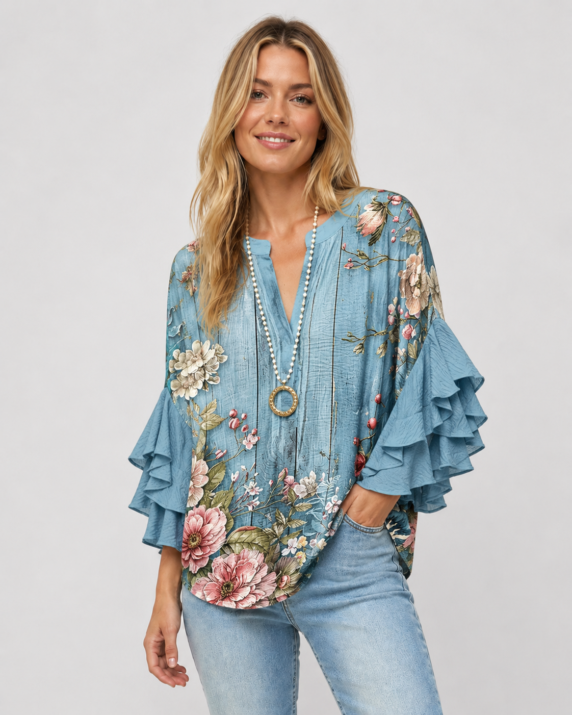 Dames Blouse Met Bloemenprint En Ruches Casual Chic