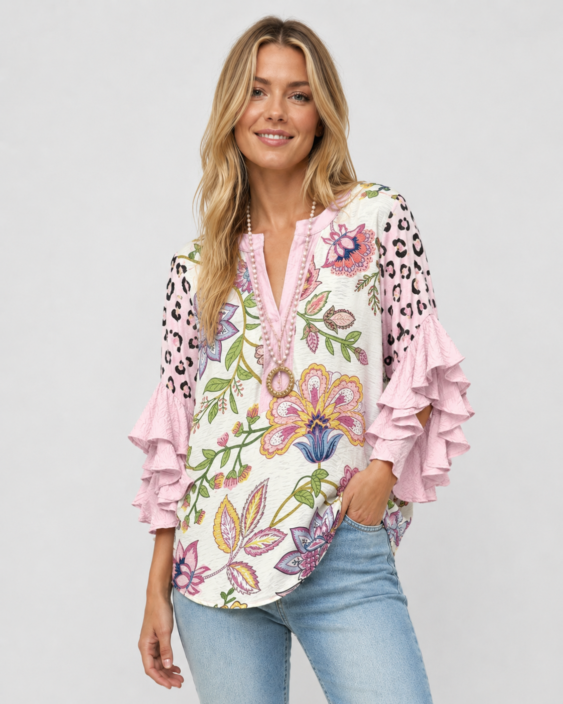 Dames Blouse Met Bloemenprint En Ruches Casual Chic
