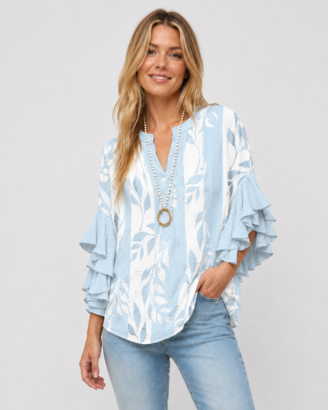 Dames Blouse Met Bloemenprint En Ruches Casual Chic