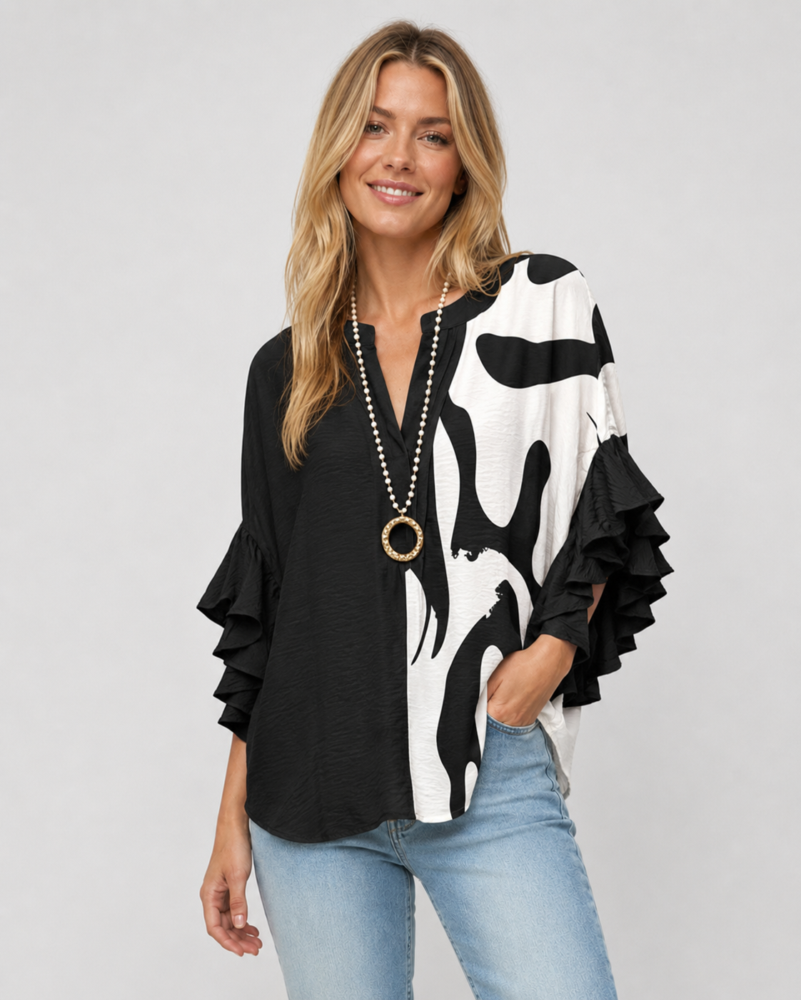 Dames Blouse Met Bloemenprint En Ruches Casual Chic