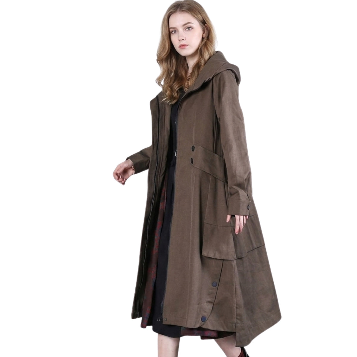 Dames Trenchcoat met Capuchon en Ritssluiting