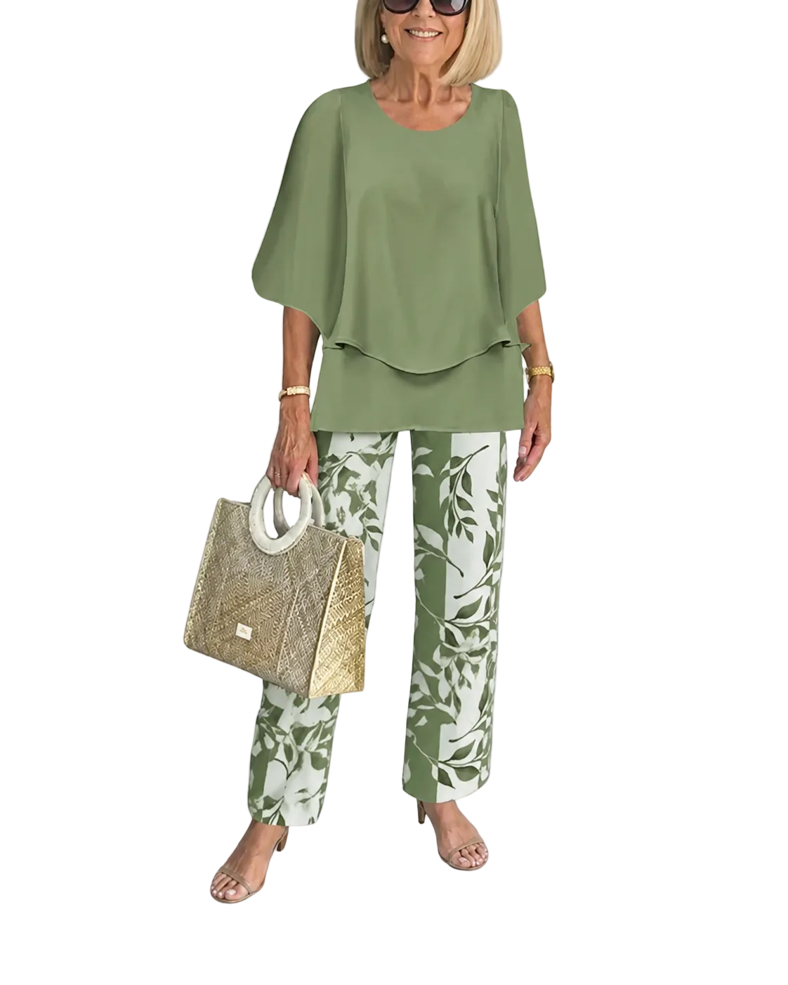 Dames Tweedelige Set Casual Chic Met Ronde Hals En Halve Mouwen